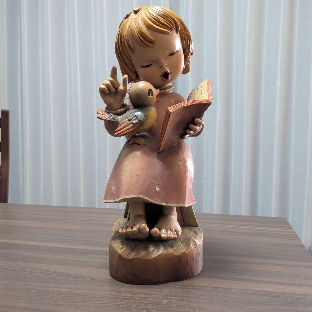 ANRIアンリ　フェランディス作　木製 子供の彫刻 本を読む　約44cm