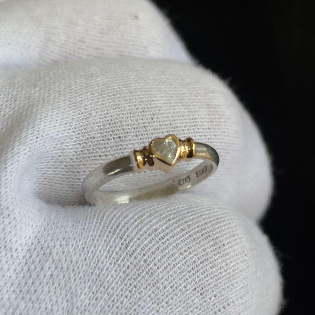 【20】k18とsilverのコンビ　ハートリング　ヴィンテージ　9号