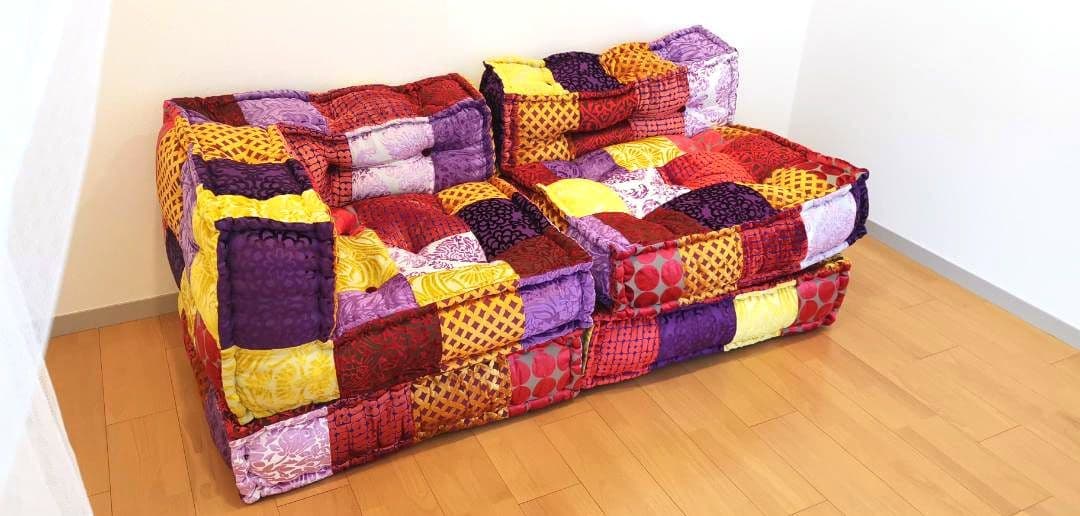 【ほぼ新品】アデペシュ　ブロックマルチソファ（パッチワークミックス）　4つセット