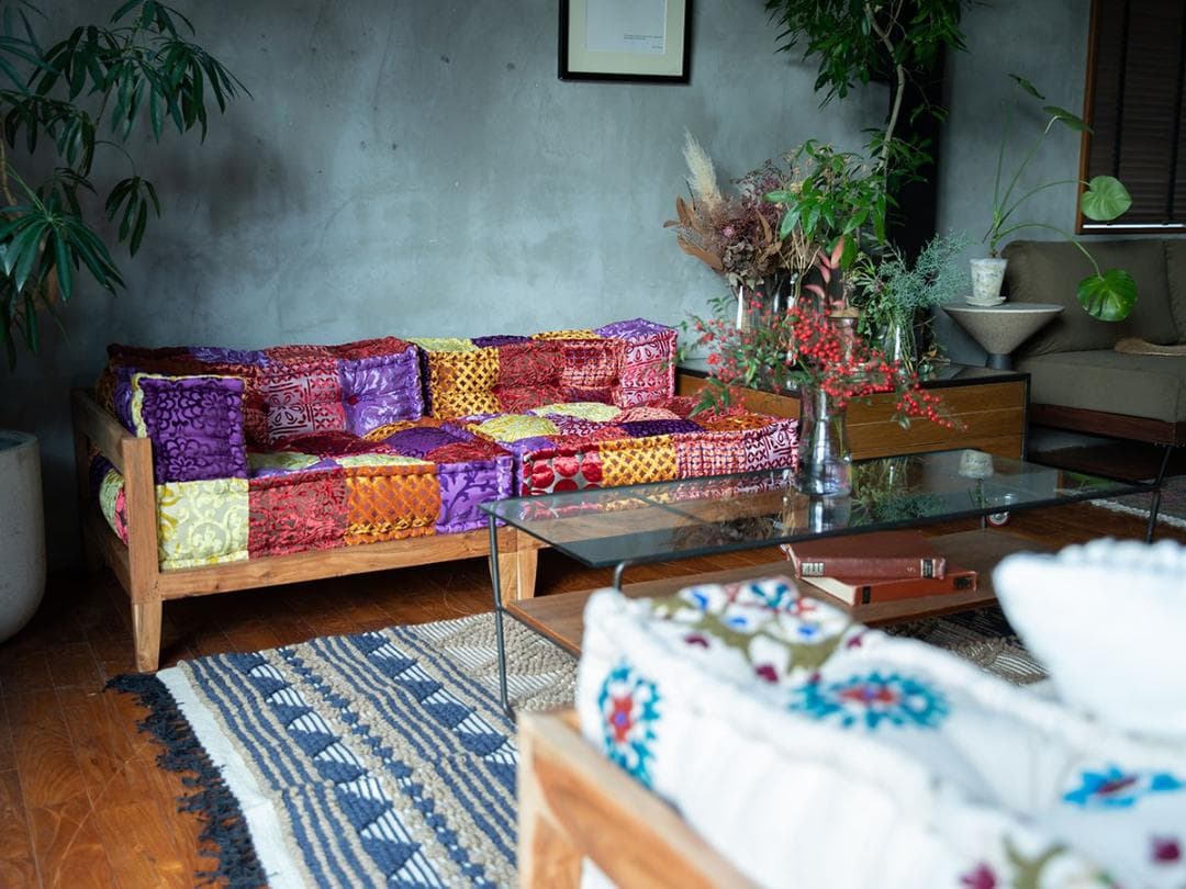 【ほぼ新品】アデペシュ　ブロックマルチソファ（パッチワークミックス）　4つセット