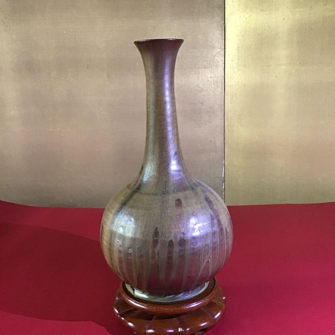 「鶴首花瓶」　尾林焼5代目　水野英男　共箱