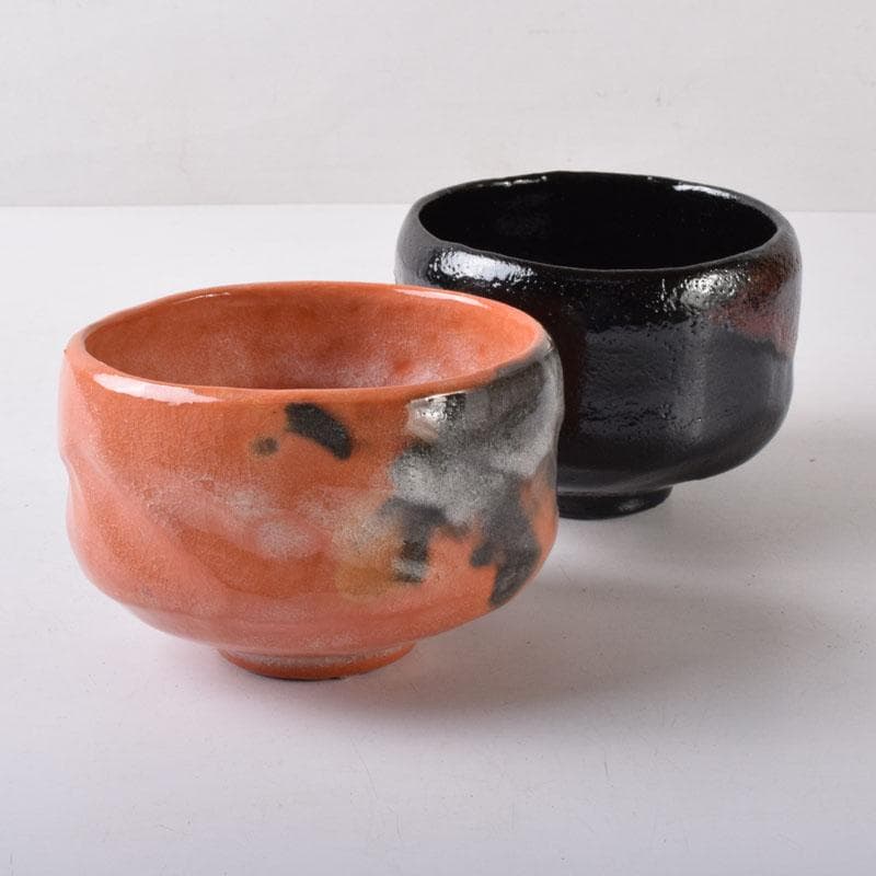 茶道具　佐々木松楽作　黒楽茶碗　赤楽茶碗　一双　共箱　V　7536