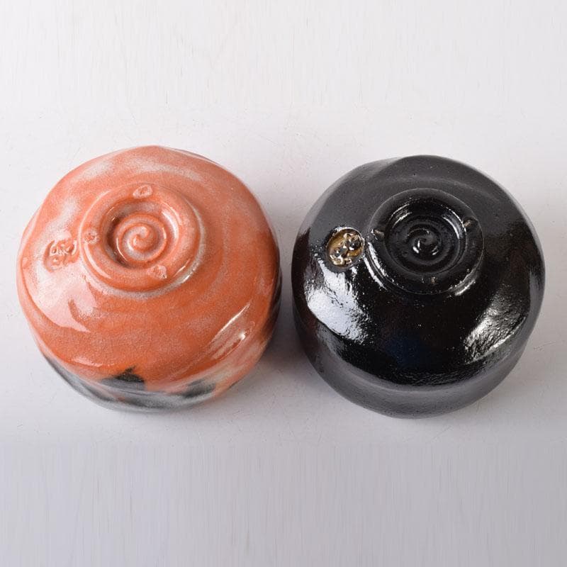 茶道具　佐々木松楽作　黒楽茶碗　赤楽茶碗　一双　共箱　V　7536