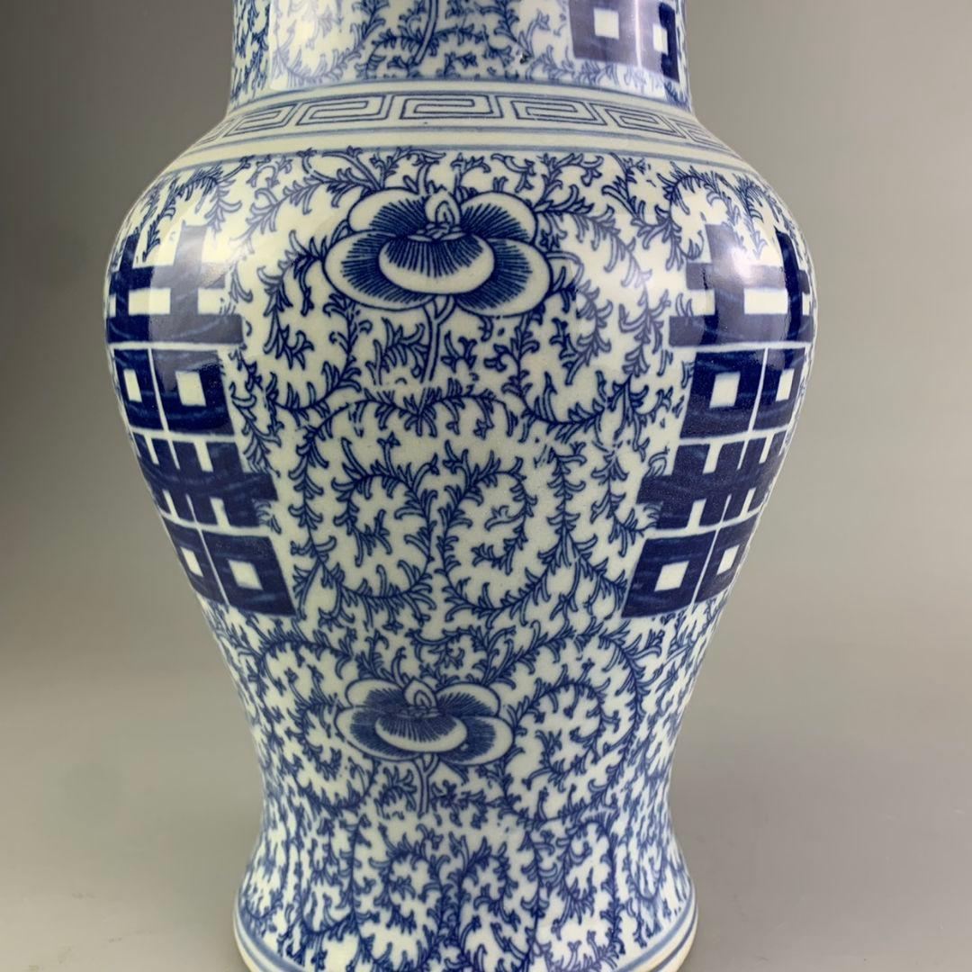 青花喜字觚花瓶 磁器 景徳鎮 置物