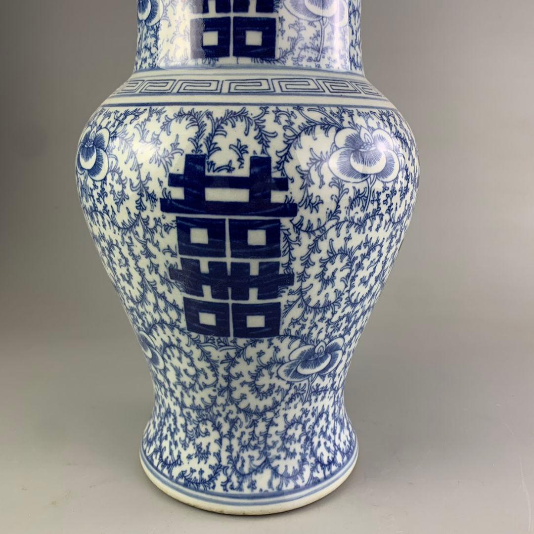 青花喜字觚花瓶 磁器 景徳鎮 置物