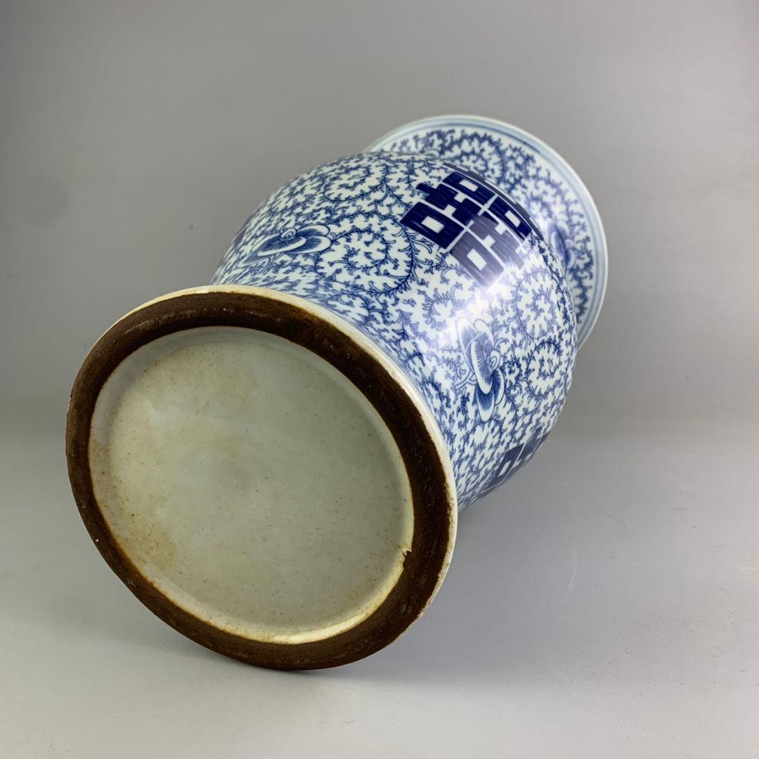 青花喜字觚花瓶 磁器 景徳鎮 置物