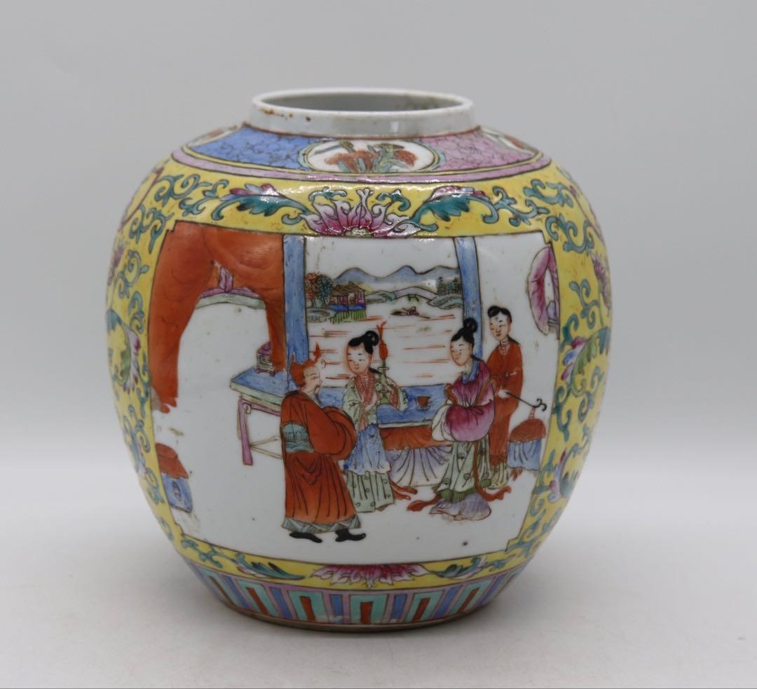 中国　粉彩　人物紋壺　乾隆年製　送料込み1213