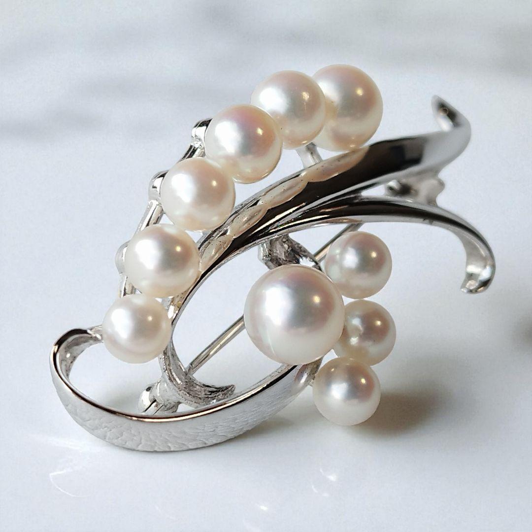美品✨️ミキモト　パールブローチ　あこや真珠　10粒　MS刻印　シルバー