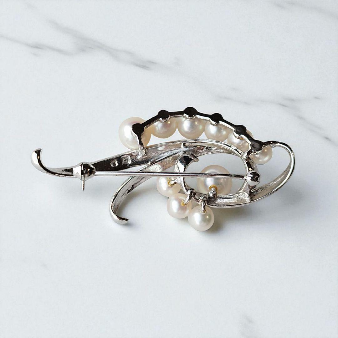 美品✨️ミキモト　パールブローチ　あこや真珠　10粒　MS刻印　シルバー