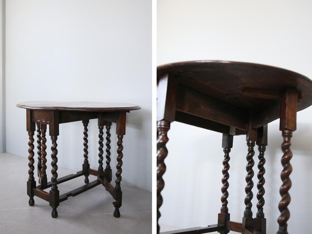 英国アンティーク木製ゲートレッグテーブル/ダイニング机バタフライ(91-262)