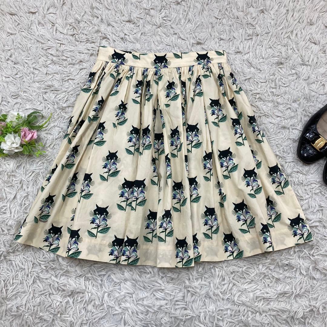 イタリア製 miu miu ミュウミュウ プラダジャパン 猫デザインスカート