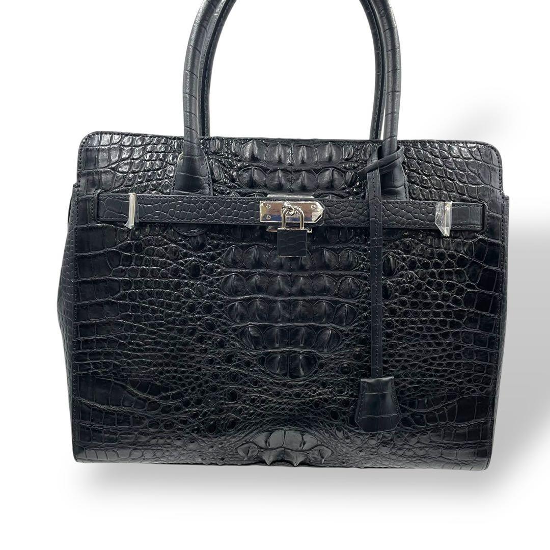 新品未使用　ロダニア　カイマン　クロコダイル　2way ハンドバッグ　レザー　黒