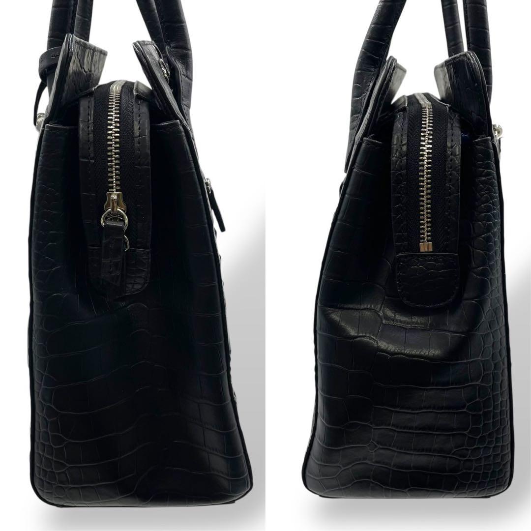 新品未使用　ロダニア　カイマン　クロコダイル　2way ハンドバッグ　レザー　黒