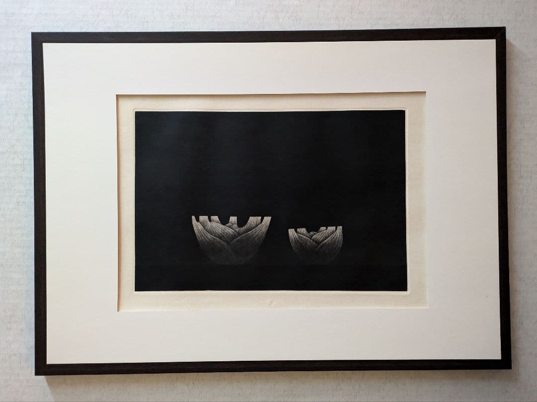 格安h浜口陽三の腐蝕銅版画　“黒”が織りなす静謐な銅版画「フェンネル」美品