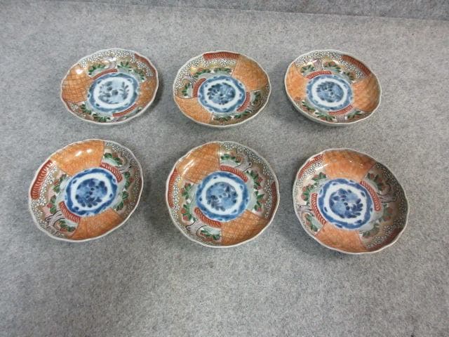 伊万里 色絵 草木文 手塩皿 6枚 [B24373]