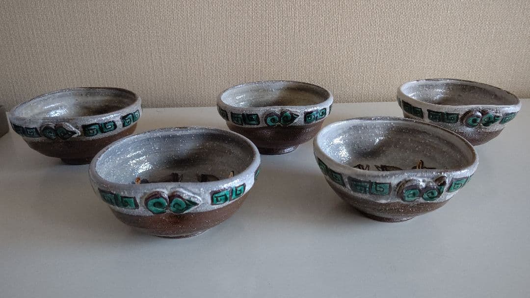 九谷焼 女流作家 鈴木晶子作 唐人 楕円小鉢揃 5客