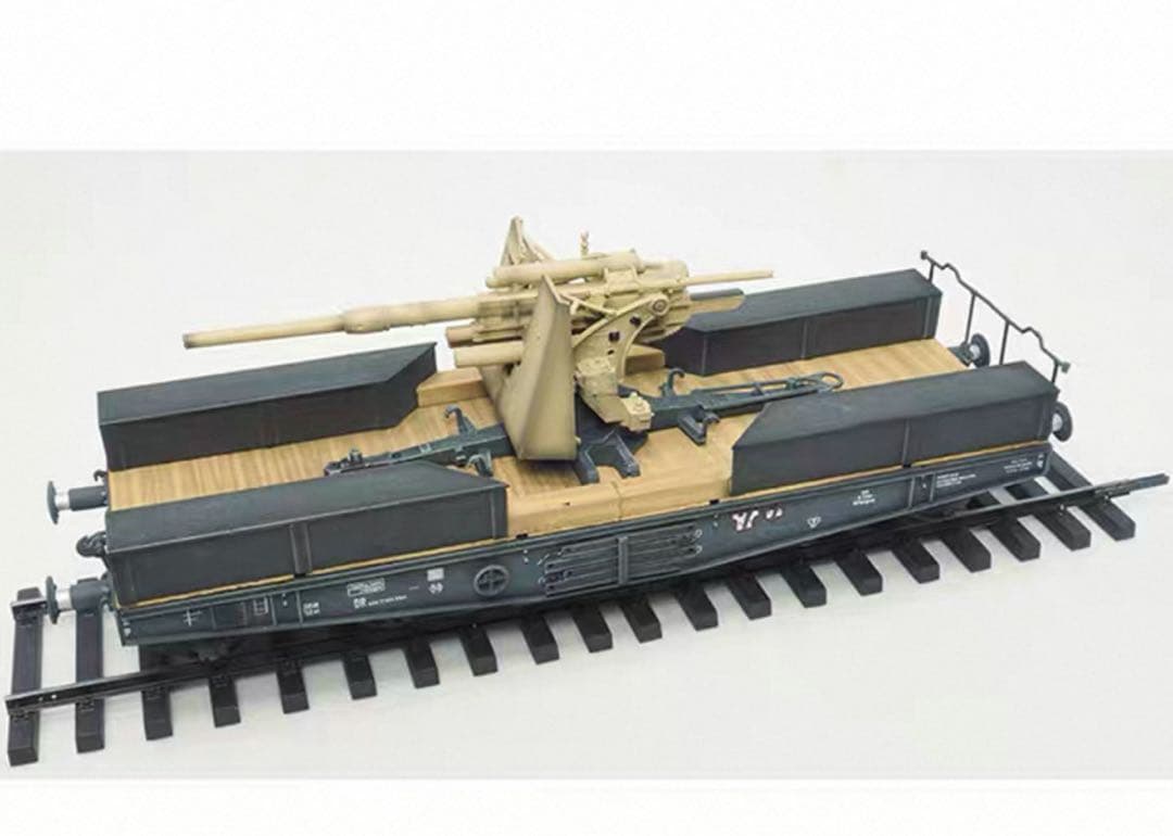 WWⅡ ドイツ軍 防空・防衛88mm対空対戦車砲搭載平貨車 1/72 完成品模型