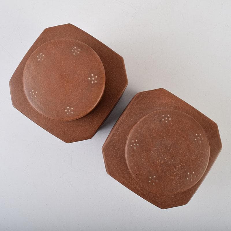 中国　紫砂　朱泥　山水漢詩文　一対　茶入　茶壷　在銘　V　R9473