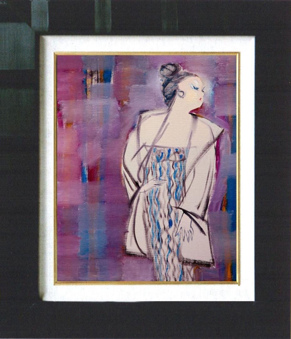 油絵 菅家令子 絵 絵画インテリア額付(白) F6-083611 人物 女性像