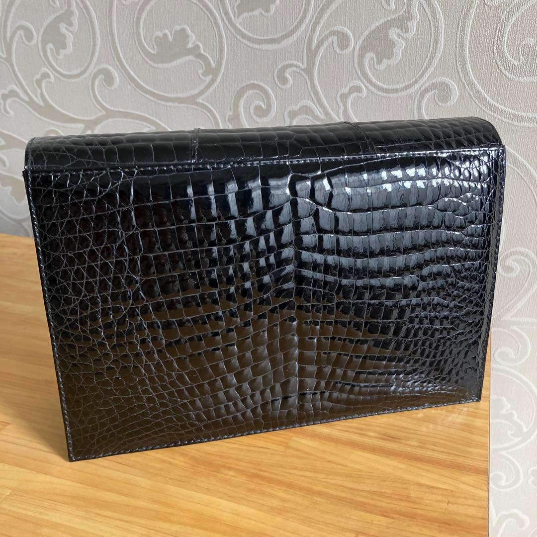 ブラック クロコダイル 本革 クラッチバッグ　イタリア製