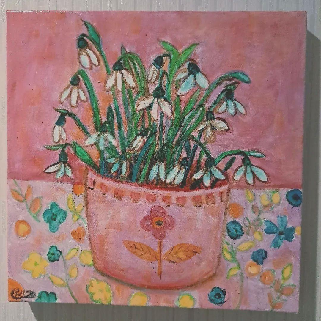 キャンバス油絵　 専用　春を告げる花スノードロップ
