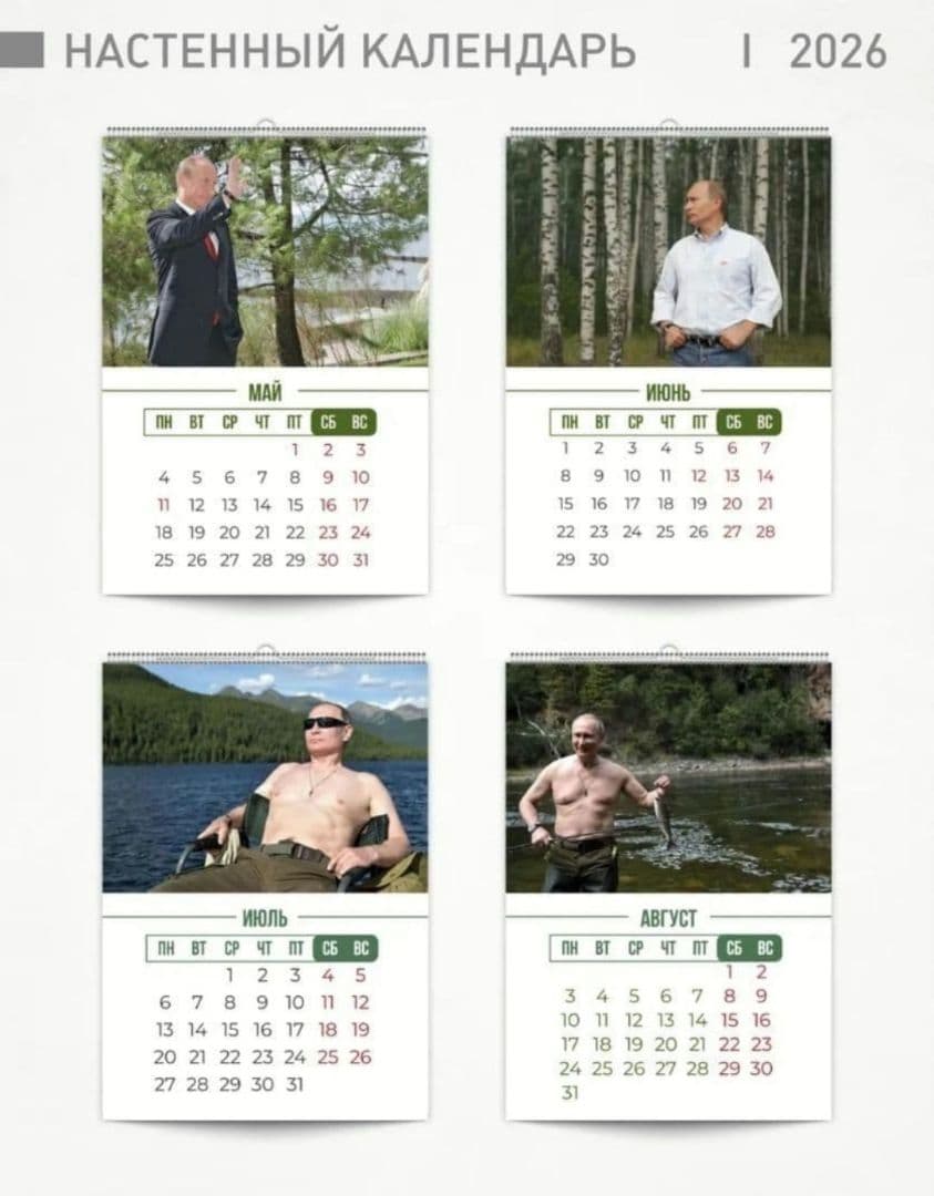2026年プーチン大統領カレンダー(壁掛け) 3種類とチョコと紅茶のセット
