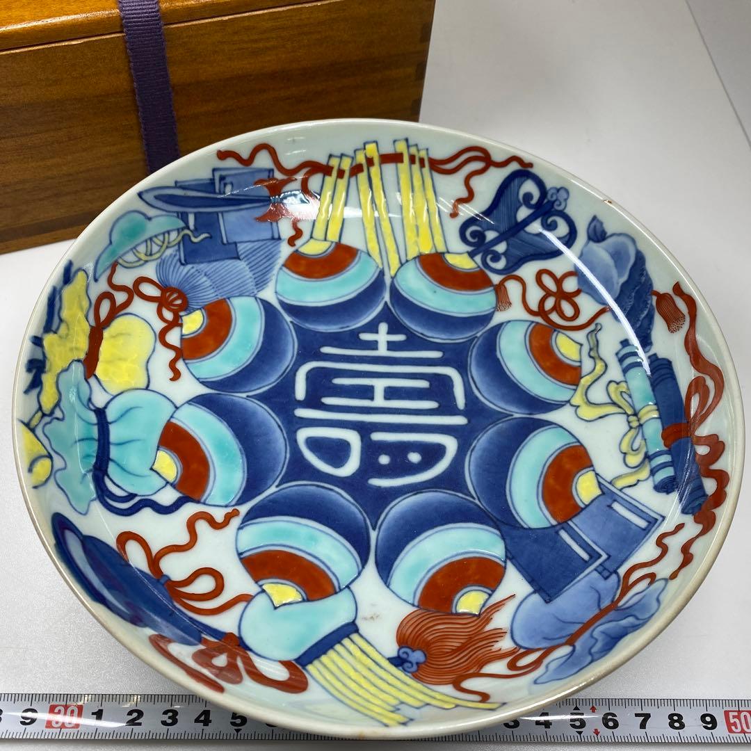 時代　鍋島焼　櫛目高台　七寸皿　共箱　直径21.4㎝　タサオ　東な7-0210①