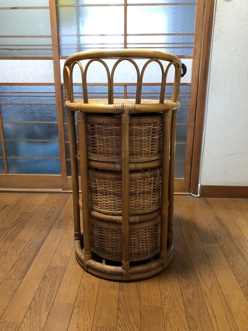 ラタン製 3段収納バスケット