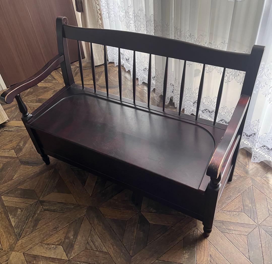 ちー。北海道民芸家具 収納付きベンチ(イス、収納箱)