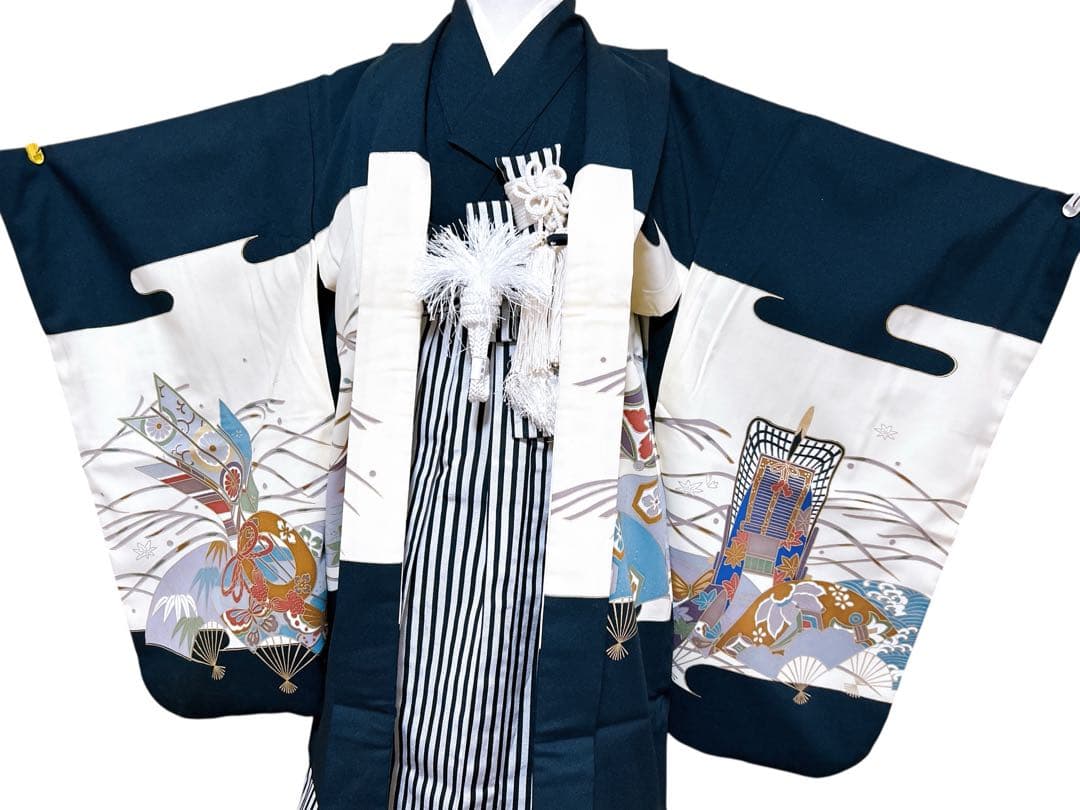 正統派縦縞袴♡七五三　5歳　男の子　フルセット　一式　兜　黒