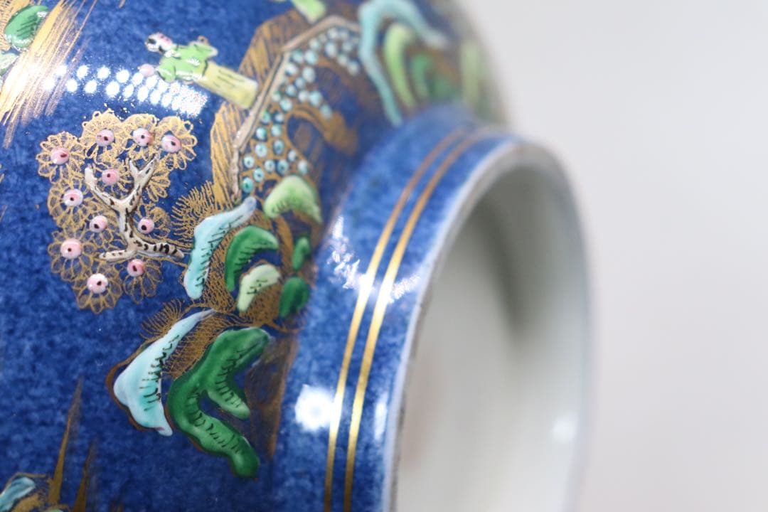 中国　清時代　瑠璃釉粉彩　山水楼閣紋お碗　送料込み1214