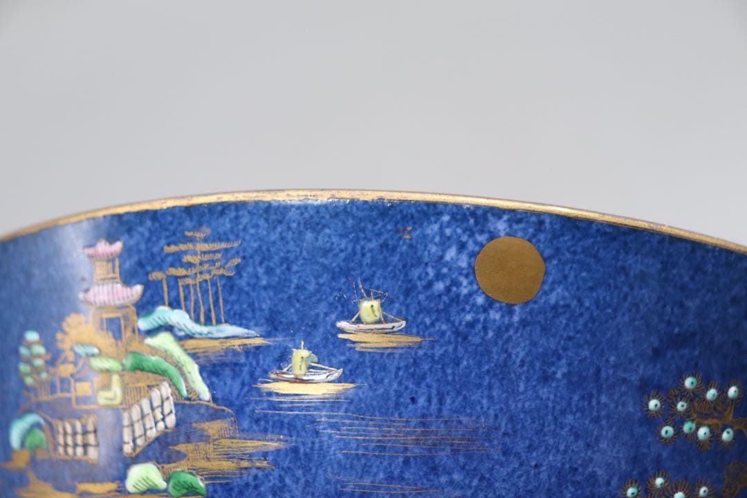 中国　清時代　瑠璃釉粉彩　山水楼閣紋お碗　送料込み1214