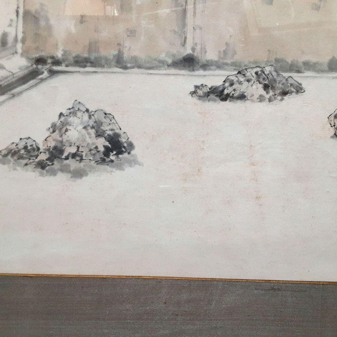 絵画　前田青邨　墨画淡彩　龍安石庭　扁額 M