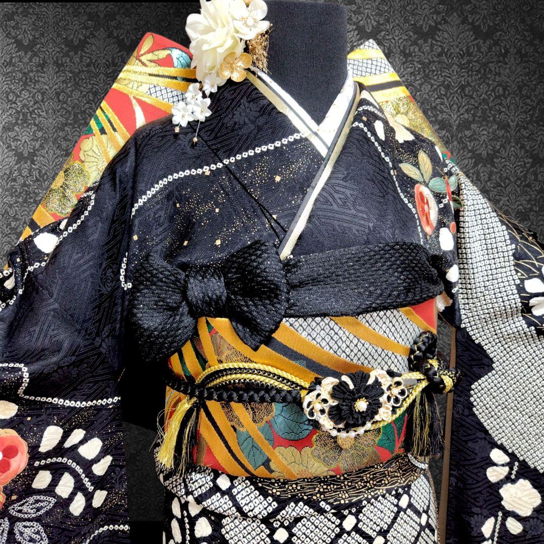 振袖フルセット(8点)・成人式・絞り・手絞り・辻ヶ花・鈴乃屋扱・金駒刺繍・金彩