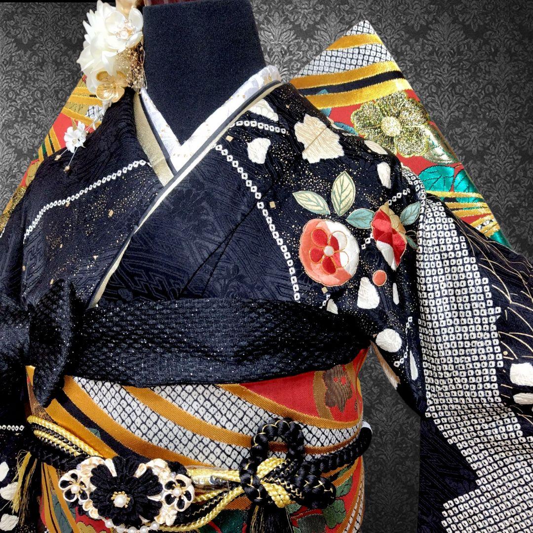振袖フルセット(8点)・成人式・絞り・手絞り・辻ヶ花・鈴乃屋扱・金駒刺繍・金彩