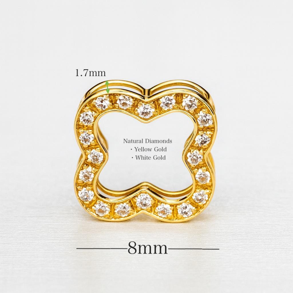 天然ダイヤモンド K18YG クローバー 四ツ葉 チャーム ネックレスパーツ