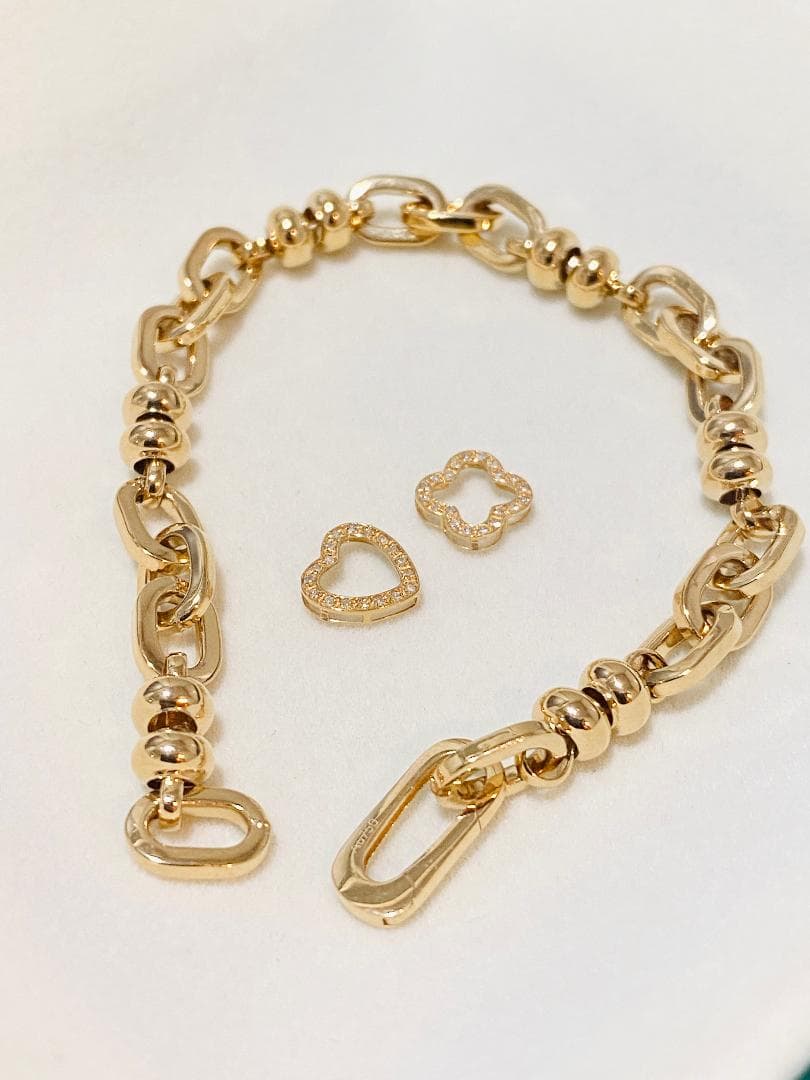 天然ダイヤモンド K18YG クローバー 四ツ葉 チャーム ネックレスパーツ