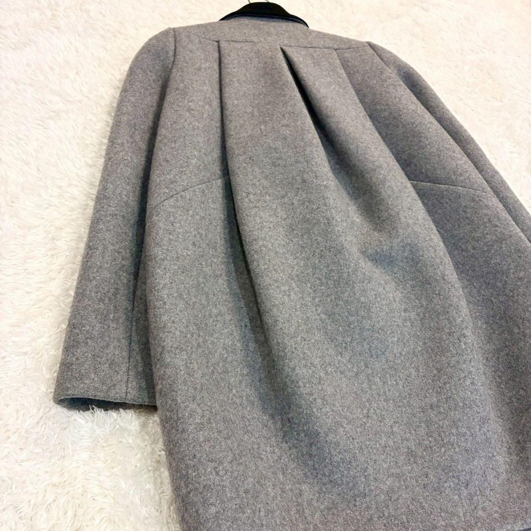 エンフォルド 圧縮メルトンチェスターコート ダブルブレスト　ロングコート 灰色