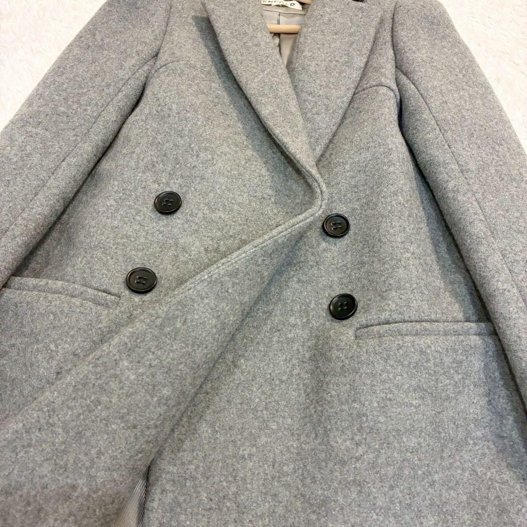 エンフォルド 圧縮メルトンチェスターコート ダブルブレスト　ロングコート 灰色