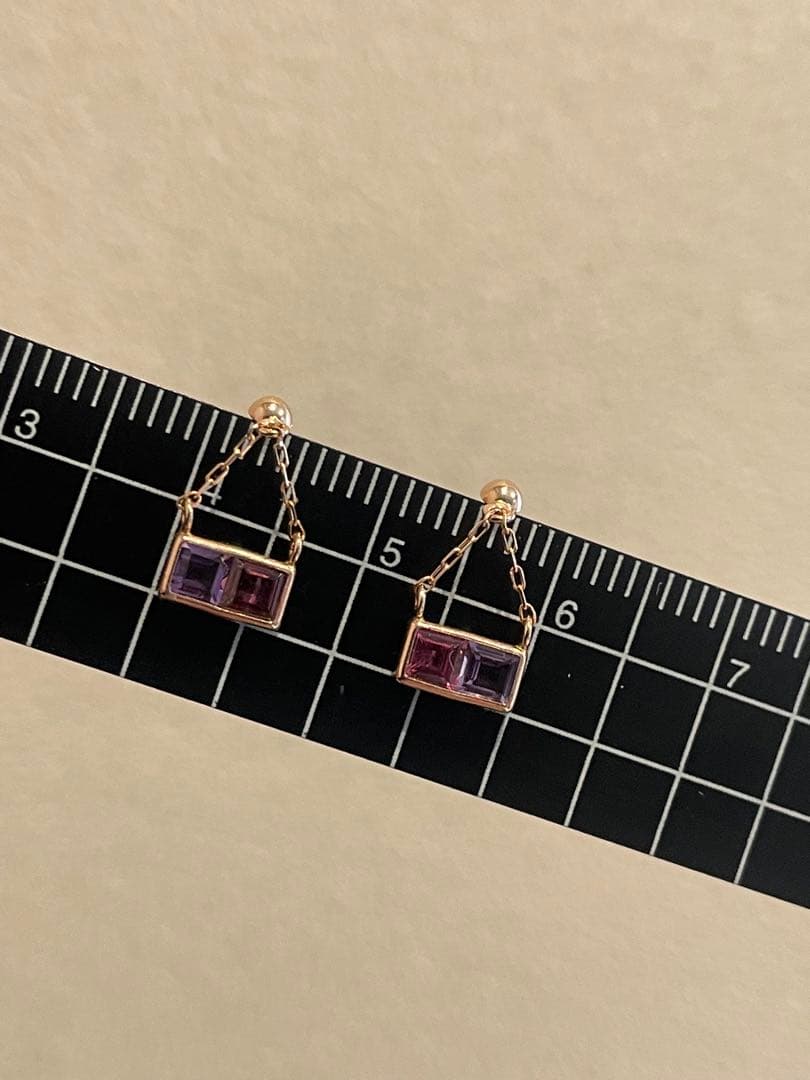 未使用　K10 PG アメジスト　ガーネット　ピアス　ダブルストーン　刻印