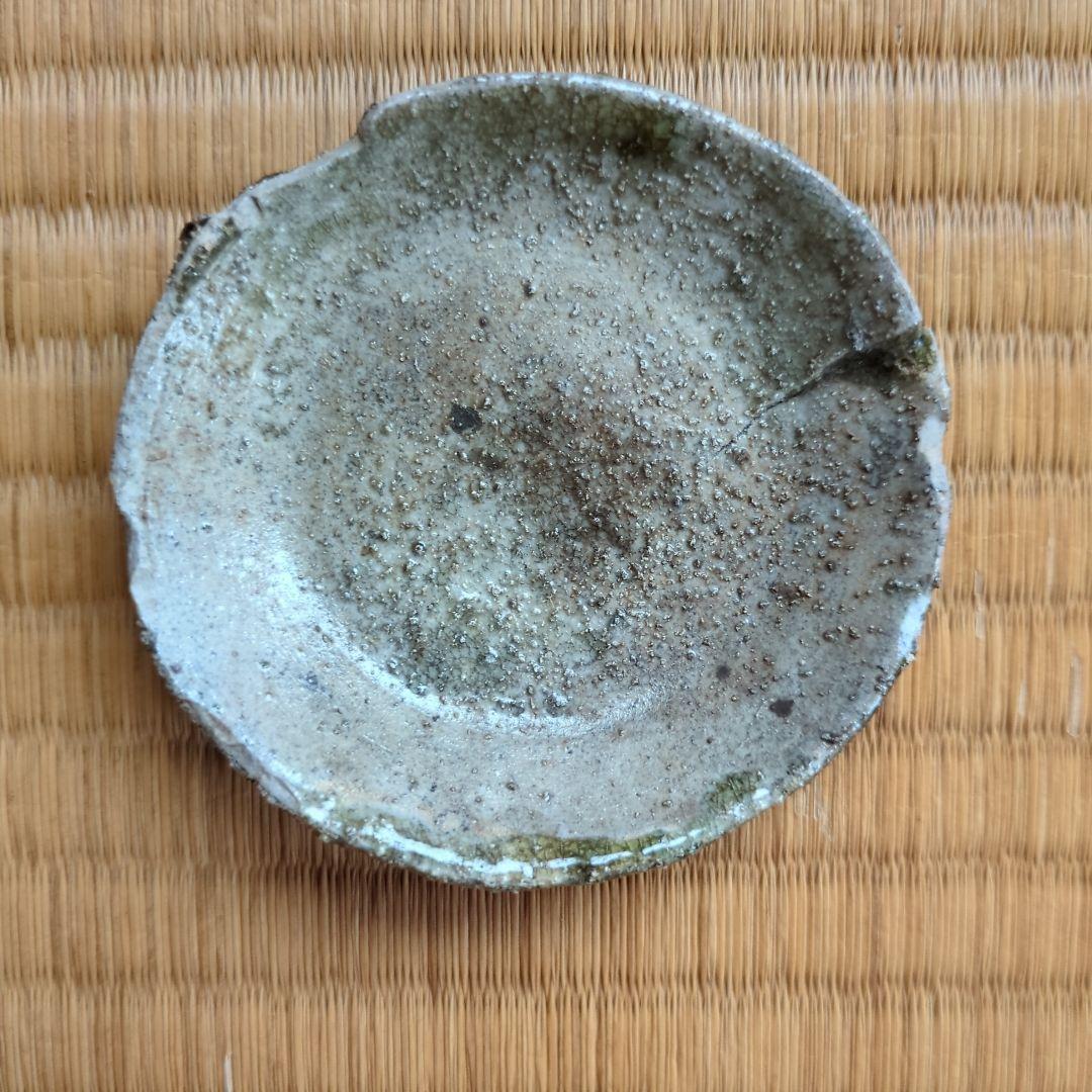 自然釉 円形陶器皿 木箱付き　猿投　山盃　骨董品