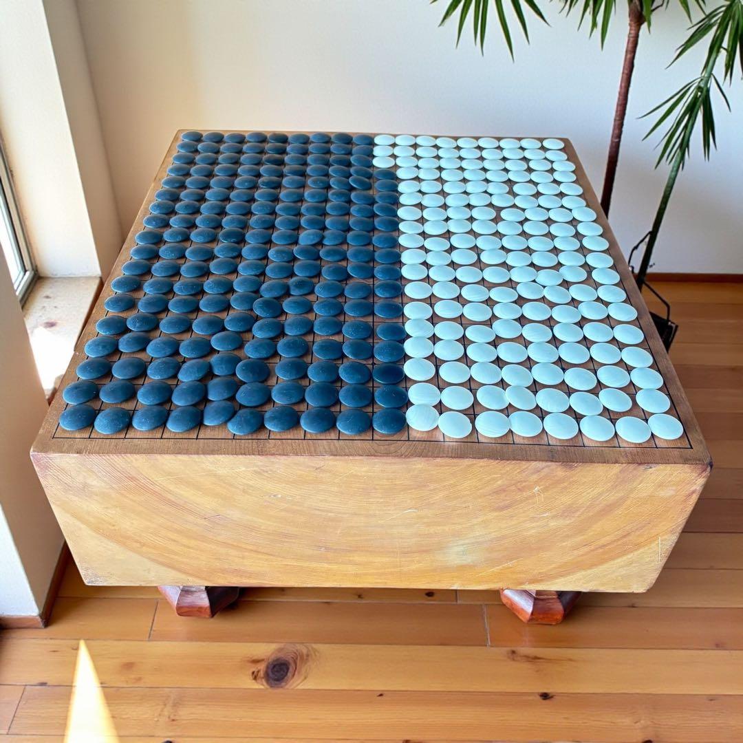 天然木 碁盤セット 蛤白147・黒184 本格仕様 盤裏ヘソ付