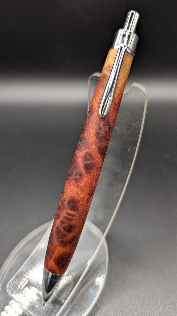 469ペン工房翌檜　レッドマリー　瘤杢　木軸シャーペン　ボールペン