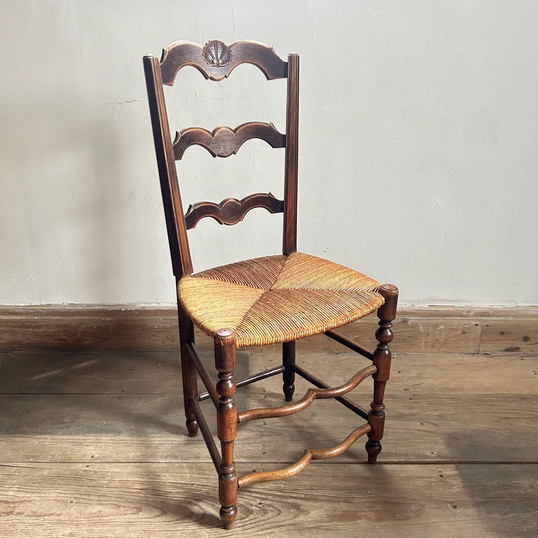 フランスアンティーク ラッシュシートチェア 波型貫 ウェーブ 籐張り ラタン
