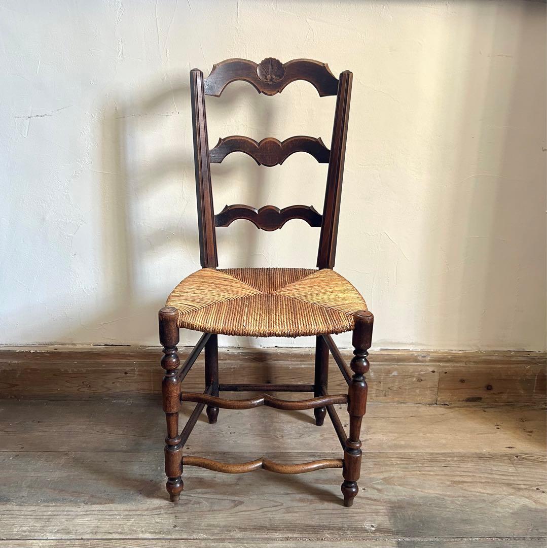 フランスアンティーク ラッシュシートチェア 波型貫 ウェーブ 籐張り ラタン
