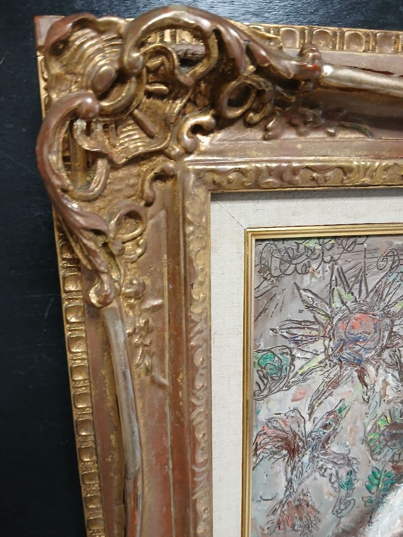 油彩画　人形　F6号『竹中　尚一郞』作者　・額サイズ495×590 ゴールド