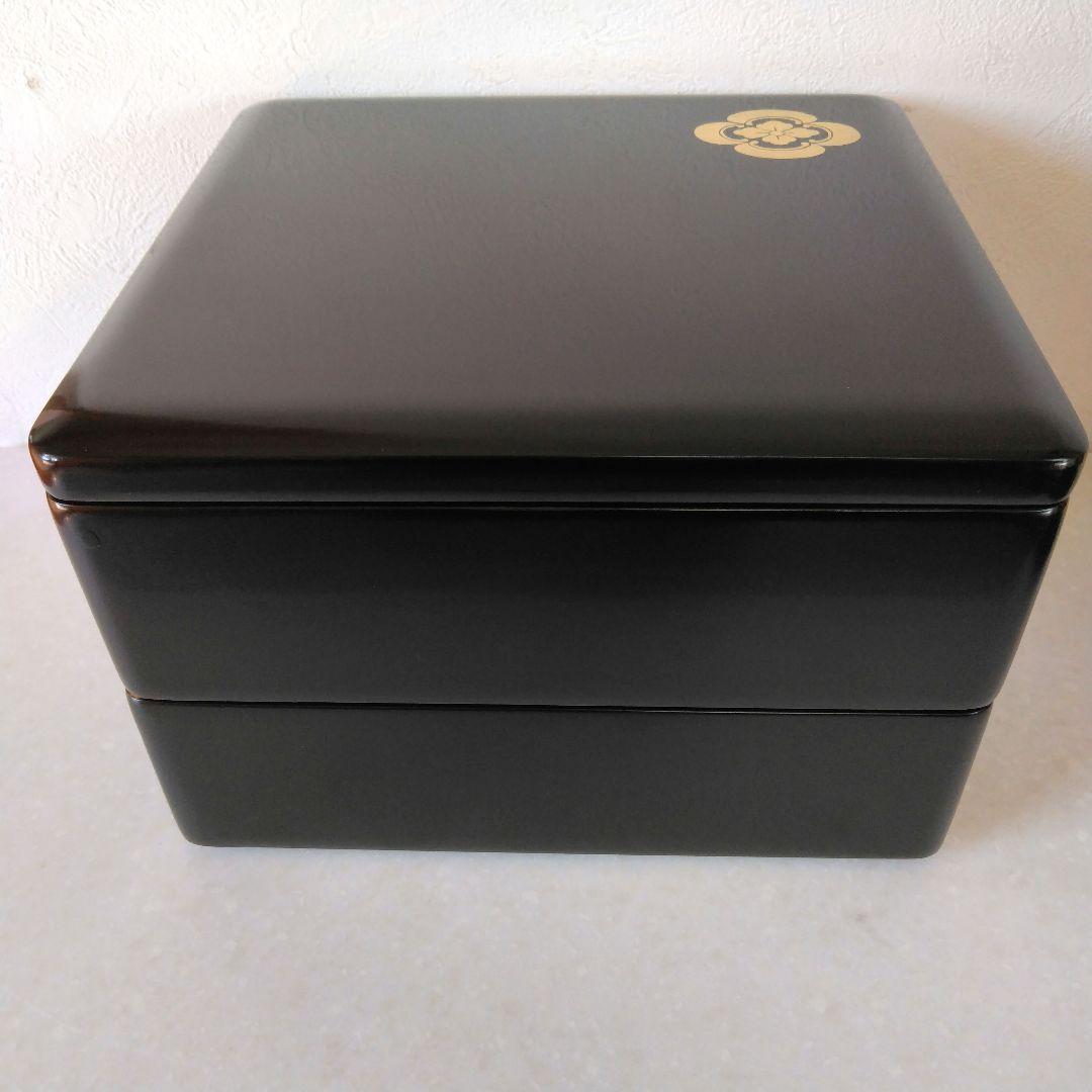 黒塗 二段重箱 漆黒 内朱塗 本漆 金彩 木製懐石 輪島塗 会津塗 好きな方へ