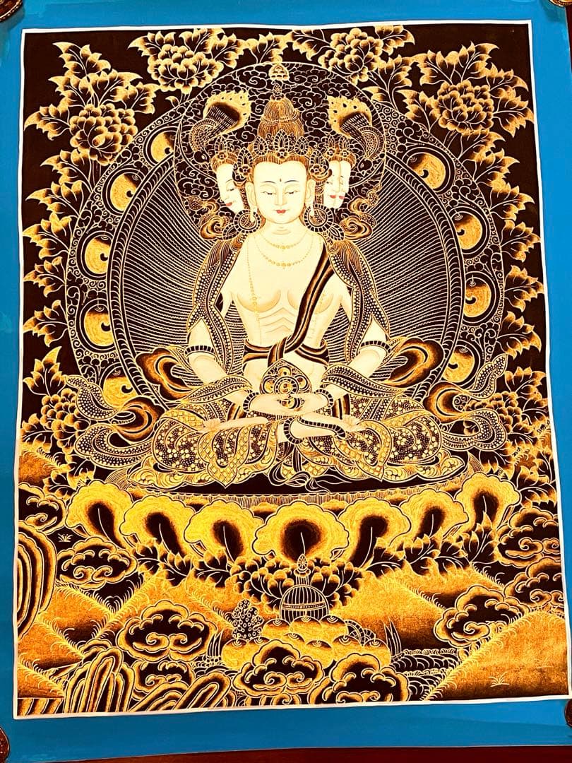 チベット密教 仏画 四面大日如来 ヴァイローチャナ 曼荼羅 手描き 一点物 新品