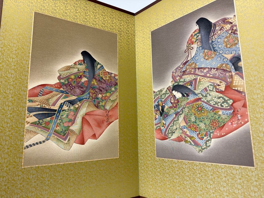 T29 京友禅伝統工芸士「樽本伊勢蔵」二枚折屏風 正絹生地 京の名工 和装着物