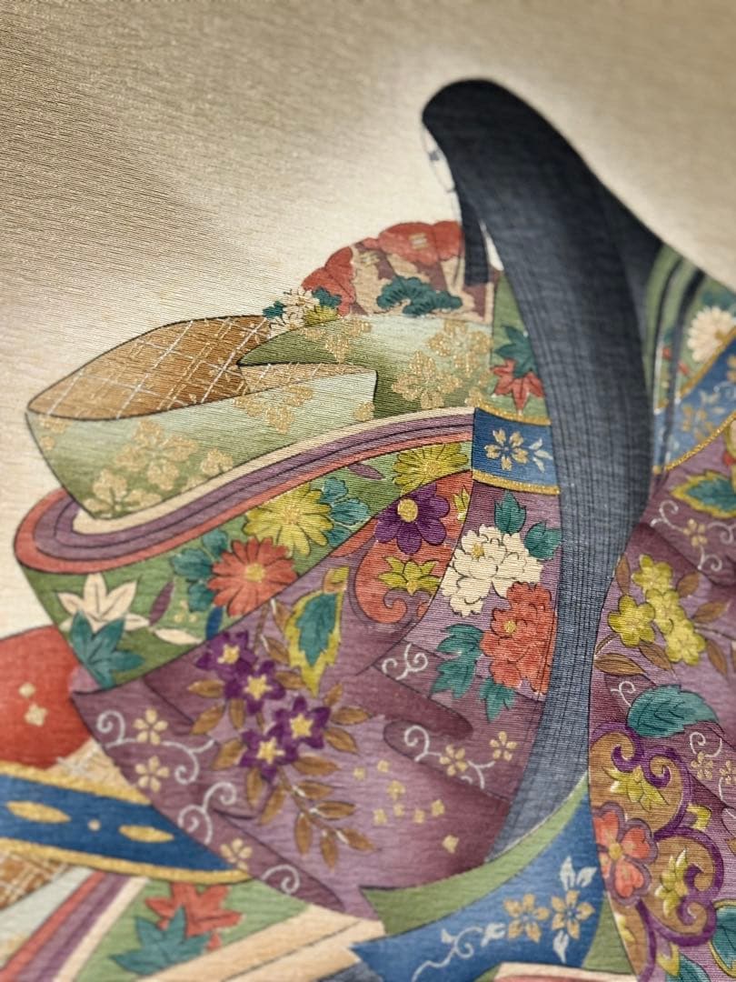 T29 京友禅伝統工芸士「樽本伊勢蔵」二枚折屏風 正絹生地 京の名工 和装着物
